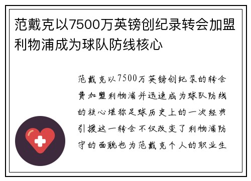 范戴克以7500万英镑创纪录转会加盟利物浦成为球队防线核心