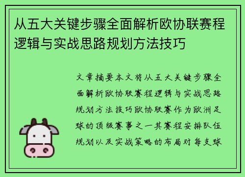从五大关键步骤全面解析欧协联赛程逻辑与实战思路规划方法技巧